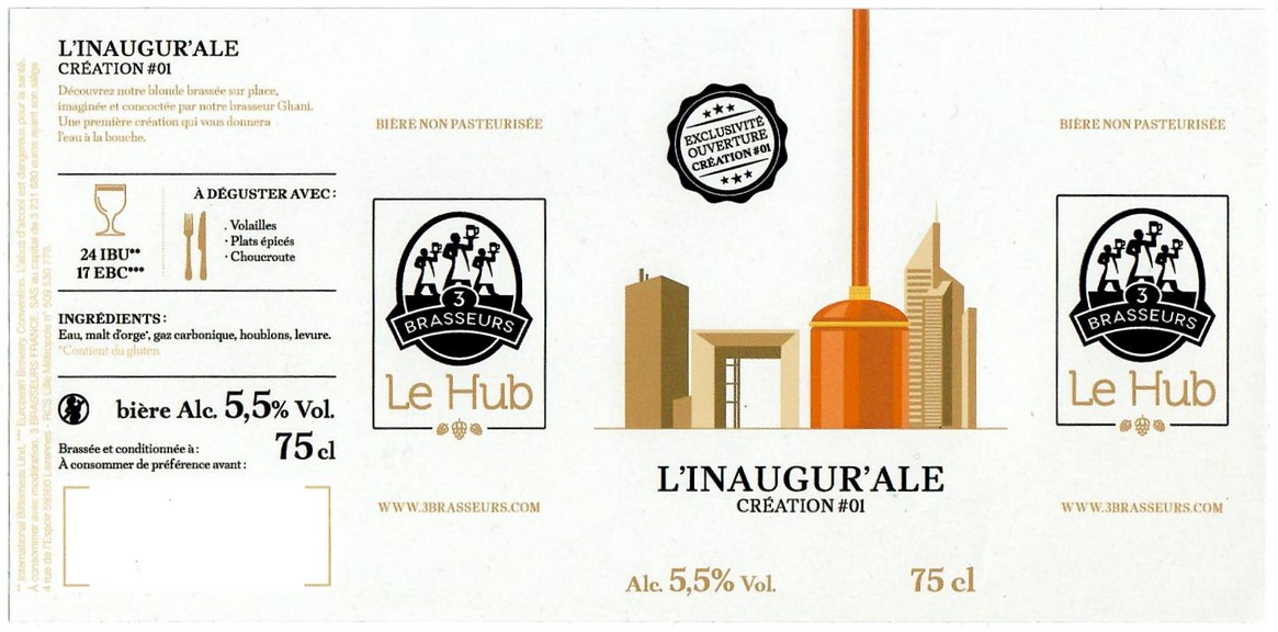 Etiquette BRASSERIE LE HUB 3 BRASSEURS 01