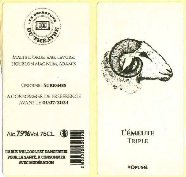 Etiquette BRASSERIE LES BRASSEURS DU THEATRE 19