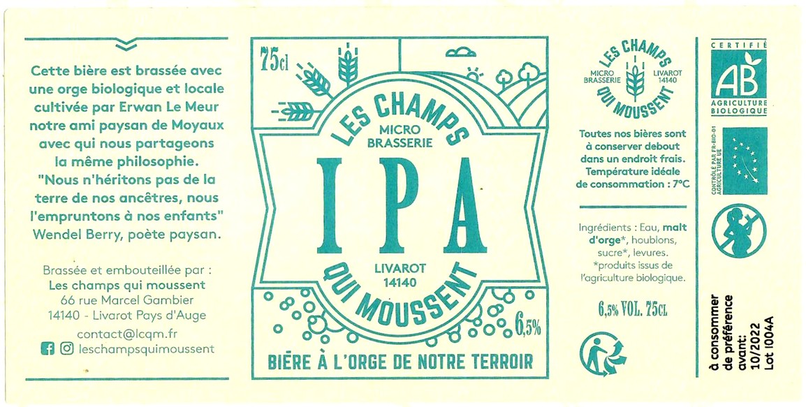 Etiquette BRASSERIE LES CHAMPS QUI MOUSSENT 10