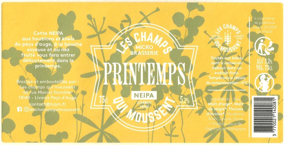 Etiquette BRASSERIE LES CHAMPS QUI MOUSSENT 18