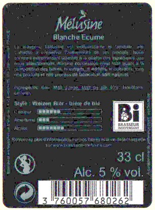 Etiquette BRASSERIE MELUSINE 58B