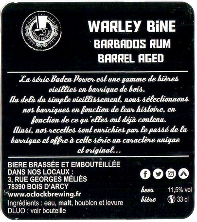 Etiquette BRASSERIE O CLOCK 55B