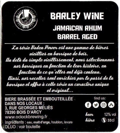 Etiquette BRASSERIE O CLOCK 56B