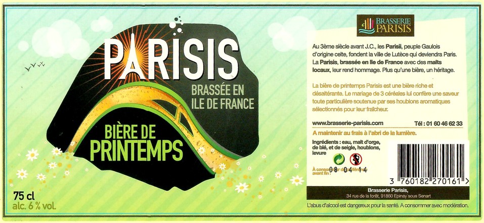 Etiquette BRASSERIE PARISIS 45