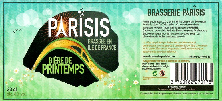 Etiquette BRASSERIE PARISIS 59