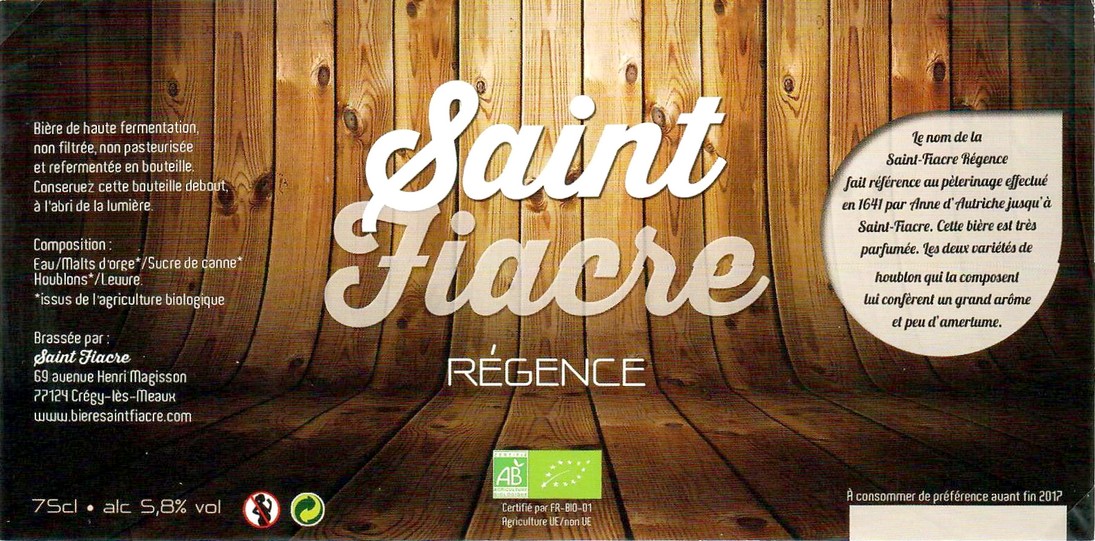 Etiquette BRASSERIE SAINT-FIACRE 06