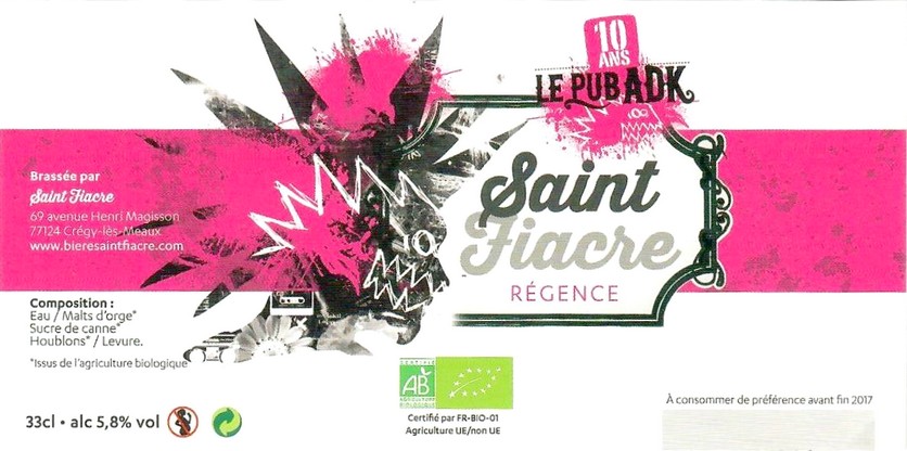 Etiquette BRASSERIE SAINT-FIACRE 07