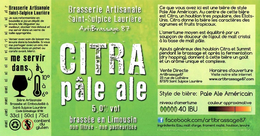 Etiquette BRASSERIE ARTIBRASSAGE 87 12