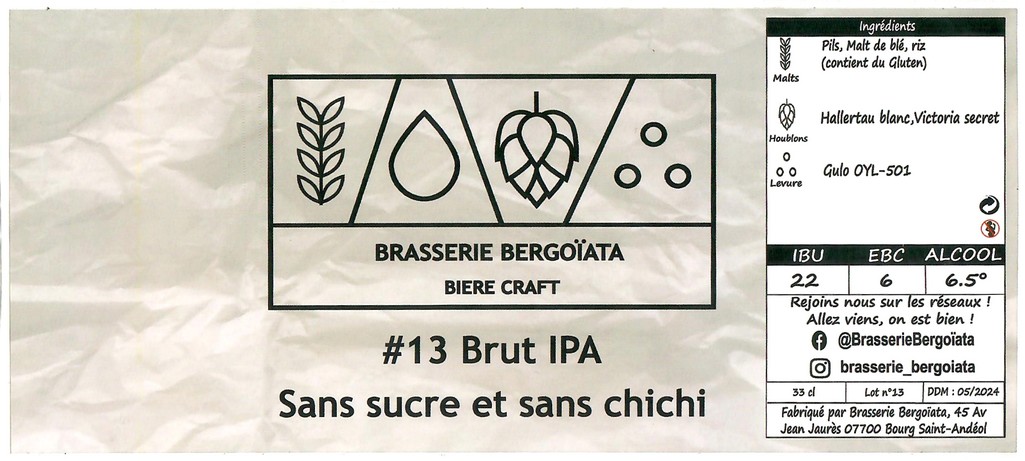 Etiquette BRASSERIE BERGOIATA 13