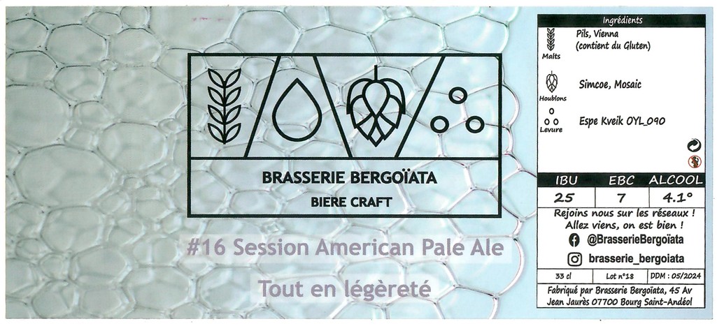 Etiquette BRASSERIE BERGOIATA 16