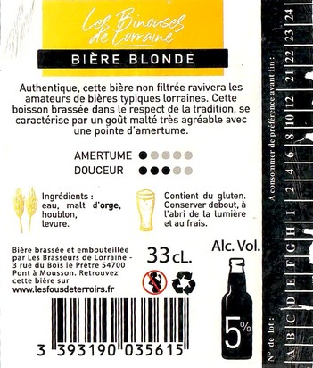 Etiquette BRASSERIE BRASSEURS DE LORRAINE 23B