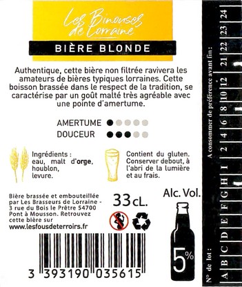 Etiquette BRASSERIE BRASSEURS DE LORRAINE 24B