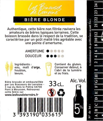 Etiquette BRASSERIE BRASSEURS DE LORRAINE 25B