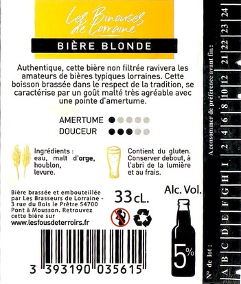 Etiquette BRASSERIE BRASSEURS DE LORRAINE 27B