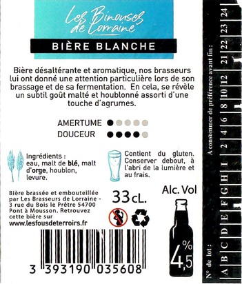 Etiquette BRASSERIE BRASSEURS DE LORRAINE 28B