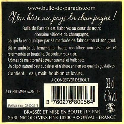 Etiquette BRASSERIE BULLE DE PARADIS 05B