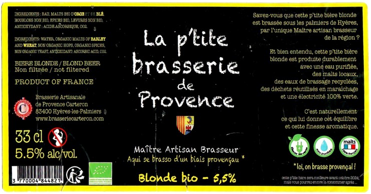 Etiquette BRASSERIE CARTERON 52