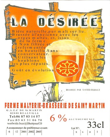 Etiquette BRASSERIE DE SAINT MARTIN 01