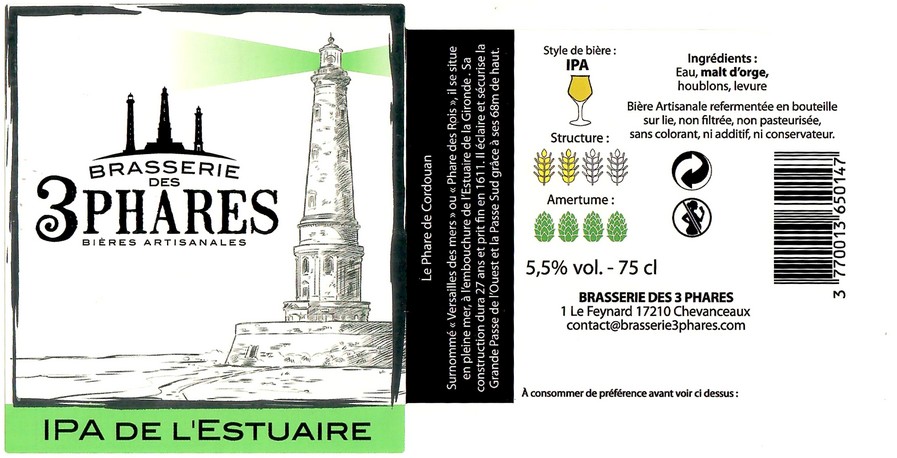 Etiquette BRASSERIE DES 3 PHARES 12
