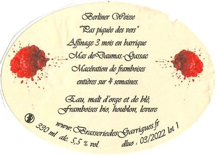 Etiquette BRASSERIE DES GARRIGUES 68B