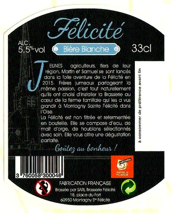 etiquette BRASSERIE FELICITE 01 BIS