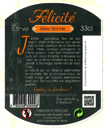 etiquette BRASSERIE FELICITE 02 BIS