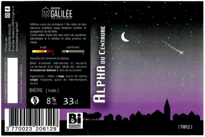 Etiquette BRASSERIE GALILEE 49