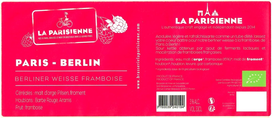 Etiquette BRASSERIE LA PARISIENNE 85