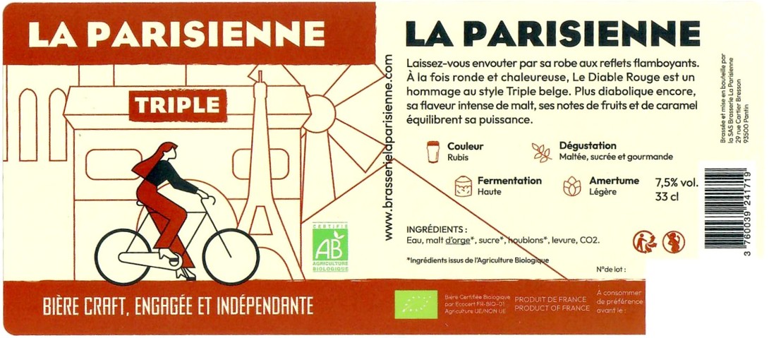 Etiquette BRASSERIE LA PARISIENNE 88