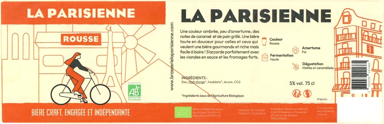 Etiquette BRASSERIE LA PARISIENNE 95