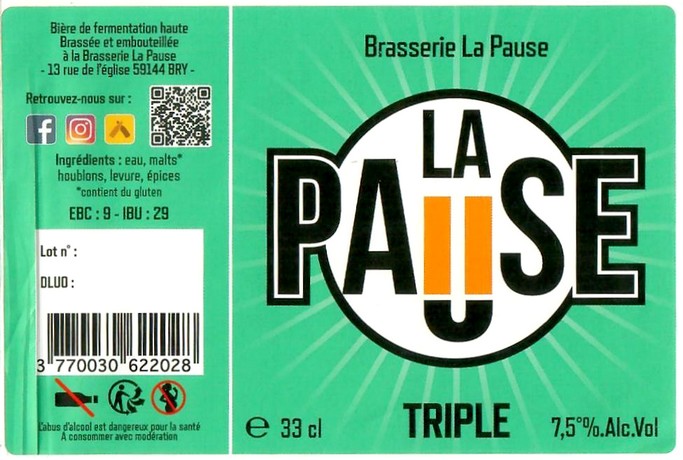 Etiquette BRASSERIE LA PAUSE 01