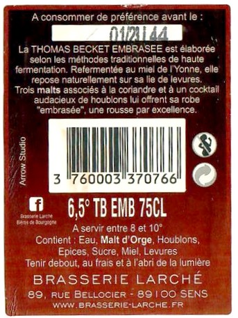 Etiquette BRASSERIE LARCHE 88B