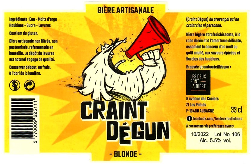 etiquette BRASSERIE LES DEUX FONT LA BIERE 13