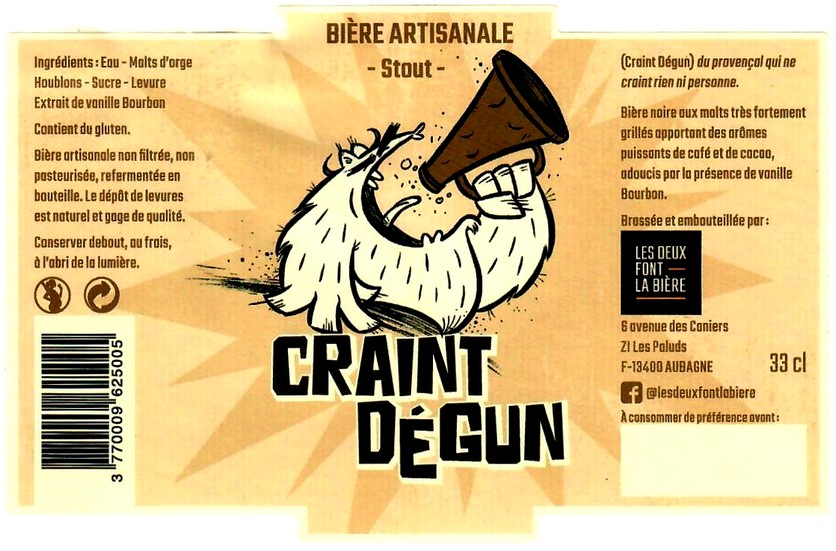 etiquette BRASSERIE LES DEUX FONT LA BIERE 15