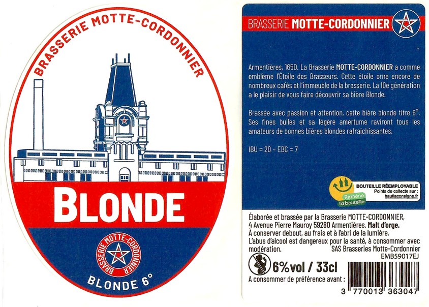 Etiquette BRASSERIE MOTTE CORDONNIER 41