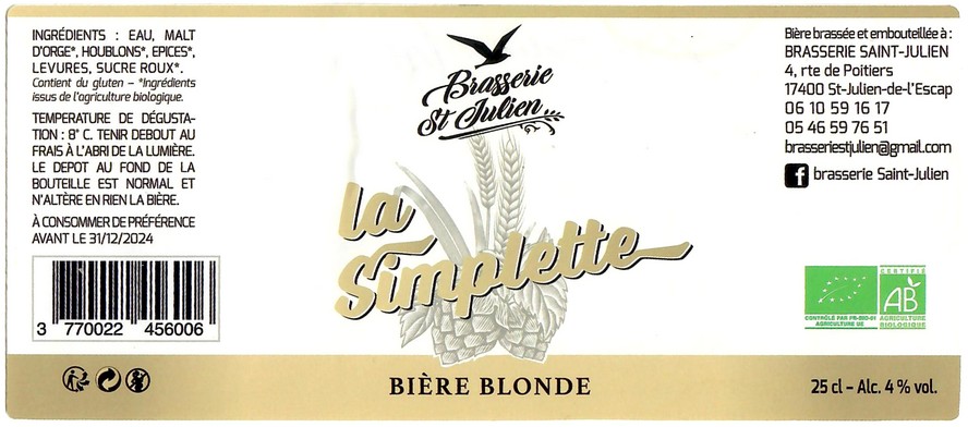 Etiquette BRASSERIE SAINT JULIEN 02