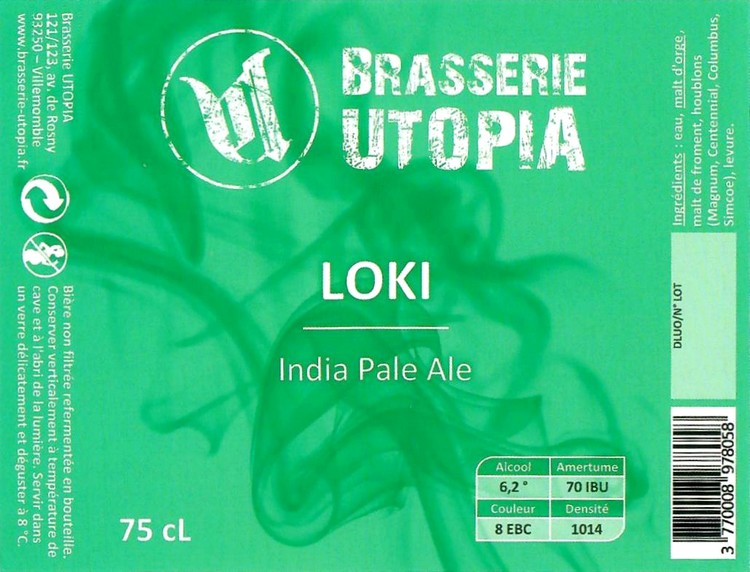Etiquette BRASSERIE UTOPIA 13