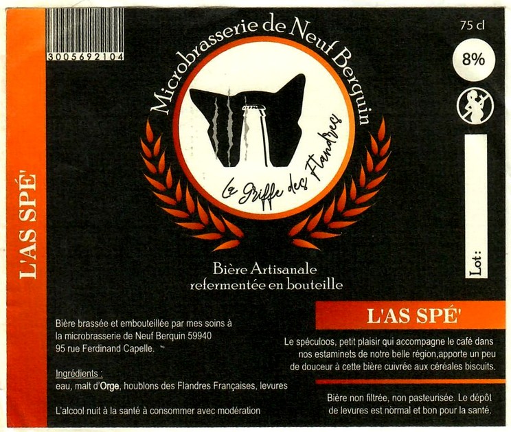 Etiquette BRASSERIE DE NEUF BERQUIN 01